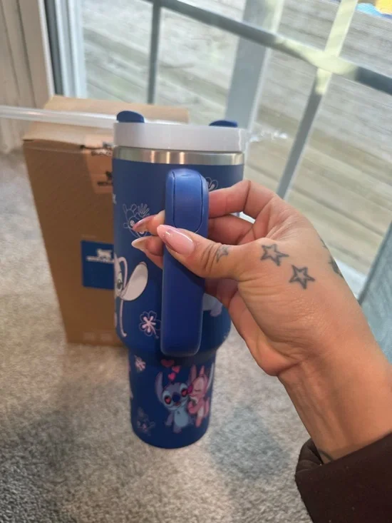 Stanley Blue Stitch & Angel Stitch Travel Mug with Handle - Picture 5 of 6